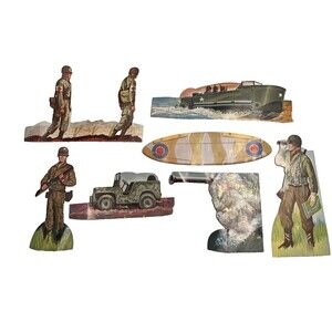 WW2 Die Cut Paper Cardboard American Soldiers Folding Troops Militaria Ephemera